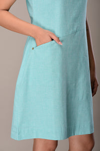 Short Shift Dress in Light Sea Blue Handloom Cotton