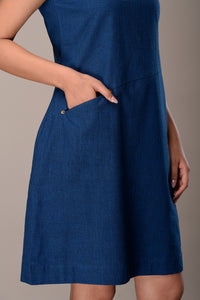 Short Shift Dress in Blue Handloom Cotton
