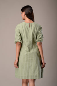 Handloom Cotton Dress in Light Green