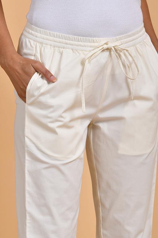 Stretchable Cotton Pants Off-White – Indirookh