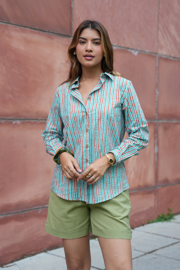Womens Printed Collared Shirt