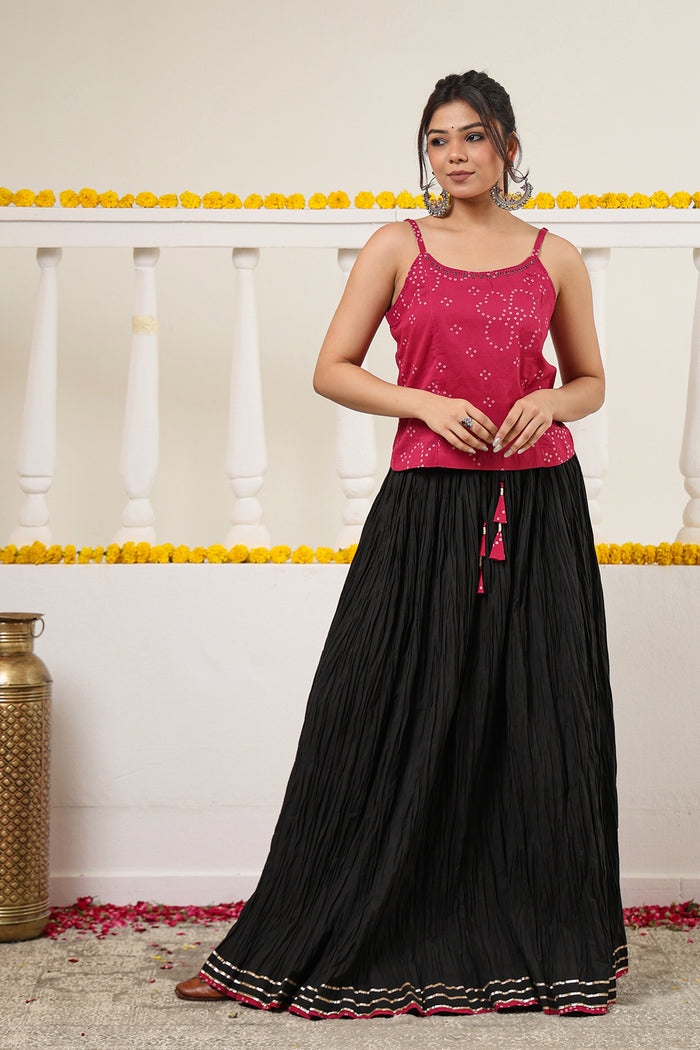 Black Crushed Cotton Long Maxi Skirt