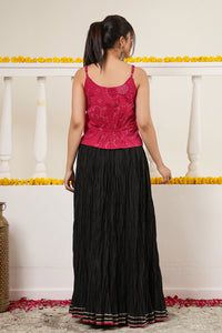 Maroon Crushed Cotton Long Maxi Skirt