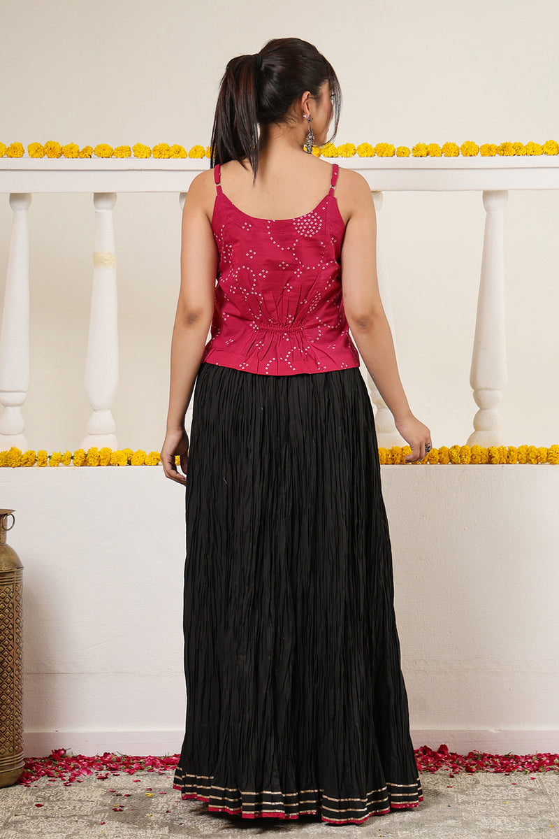 Maroon Crushed Cotton Long Maxi Skirt