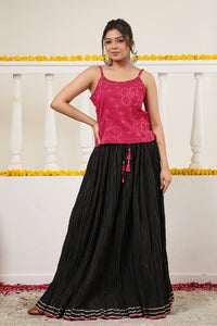 Maroon Crushed Cotton Long Maxi Skirt