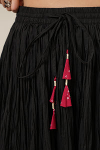 Maroon Crushed Cotton Long Maxi Skirt