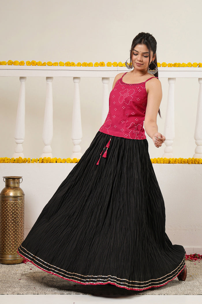 Black Crushed Cotton Long Maxi Skirt