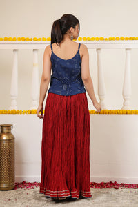 Maroon Crushed Cotton Long Maxi Skirt