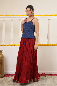 Maroon Crushed Cotton Long Maxi Skirt
