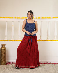 Black Crushed Cotton Long Maxi Skirt
