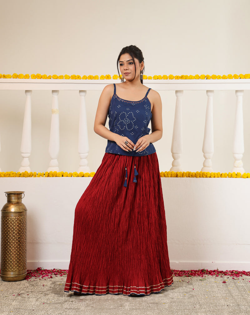Black Crushed Cotton Long Maxi Skirt
