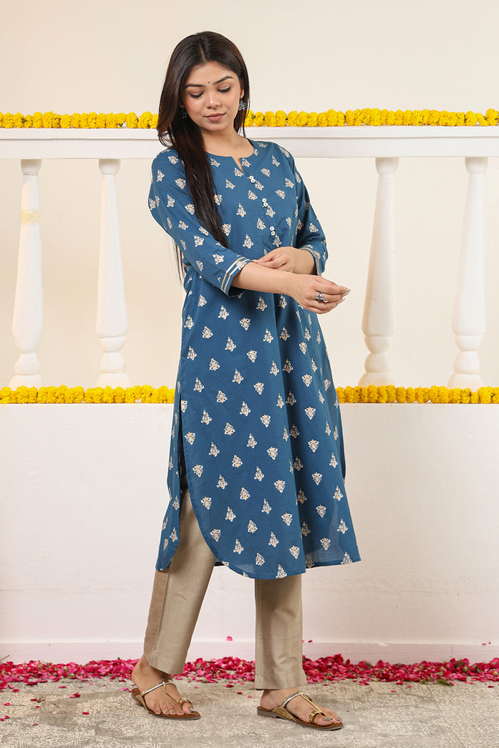 Cotton Gold print Kurta with Gota detail
