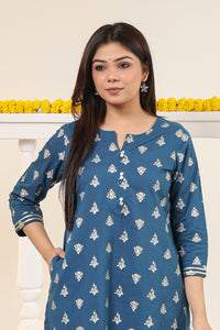 Cotton Gold print Kurta with Gota detail