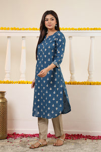 Cotton Gold print Kurta with Gota detail