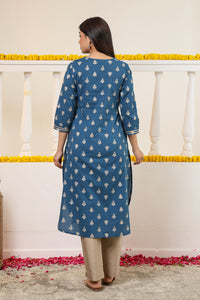 Cotton Gold print Kurta with Gota detail