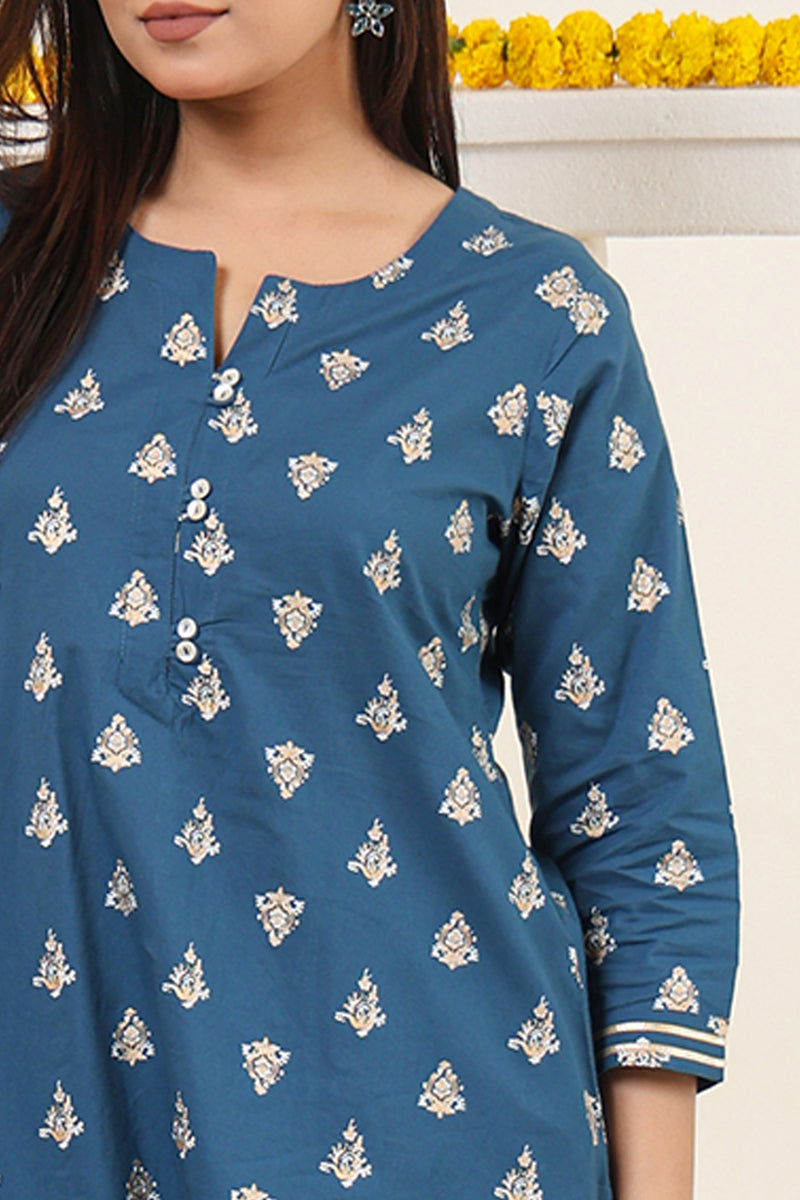 Cotton Gold print Kurta with Gota detail