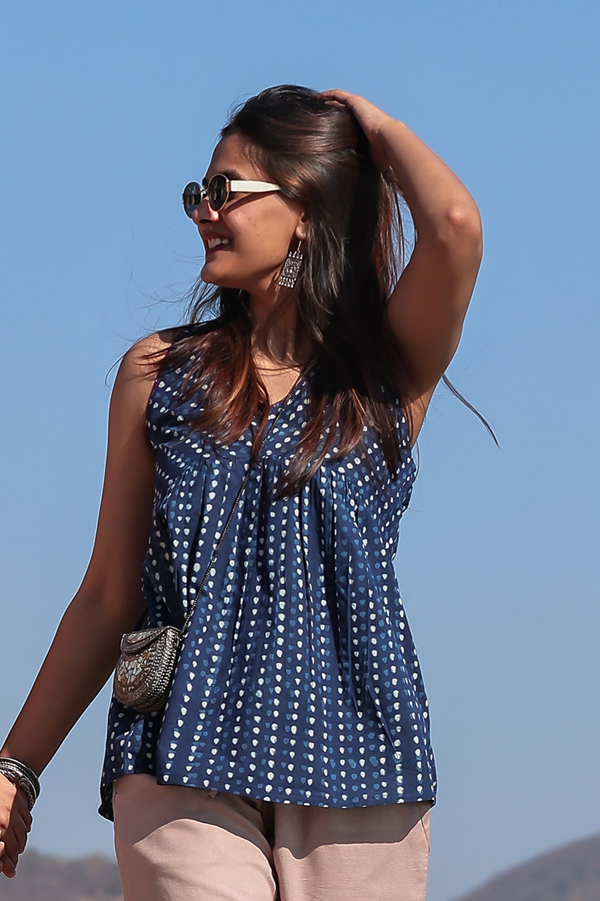 Strappy Mahi Top with Embroidery Detail in Jaipur Prints