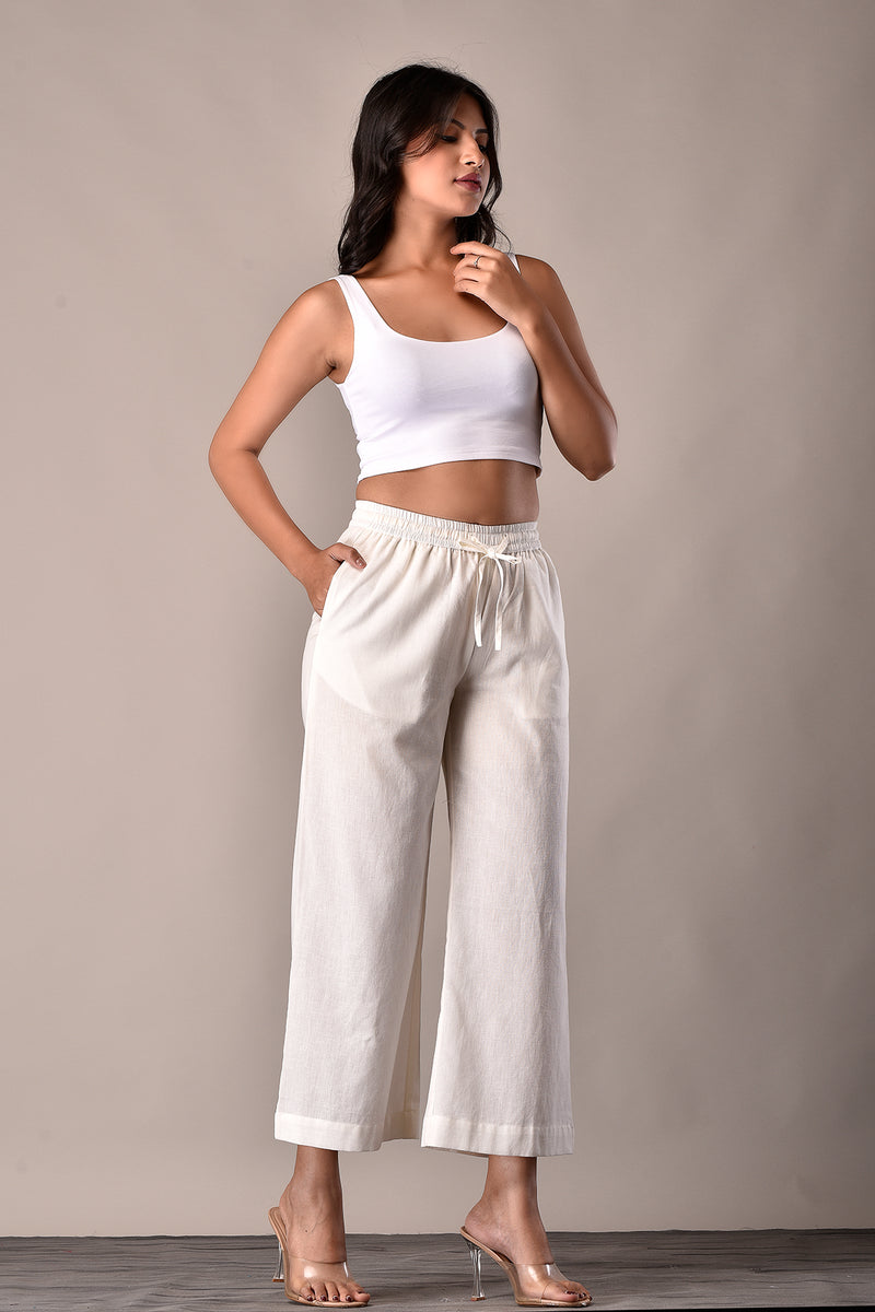 Linen-Cotton Culottes Off-White