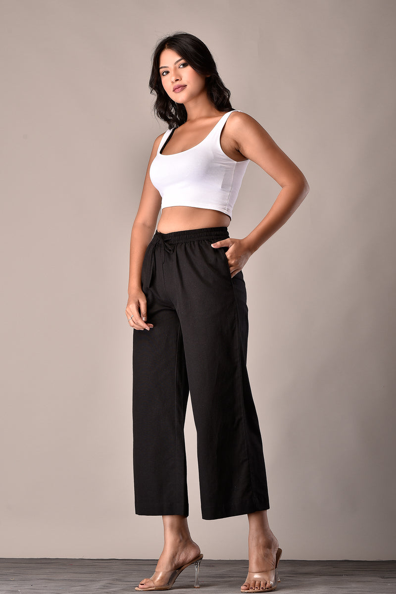 Linen-Cotton Culottes Black