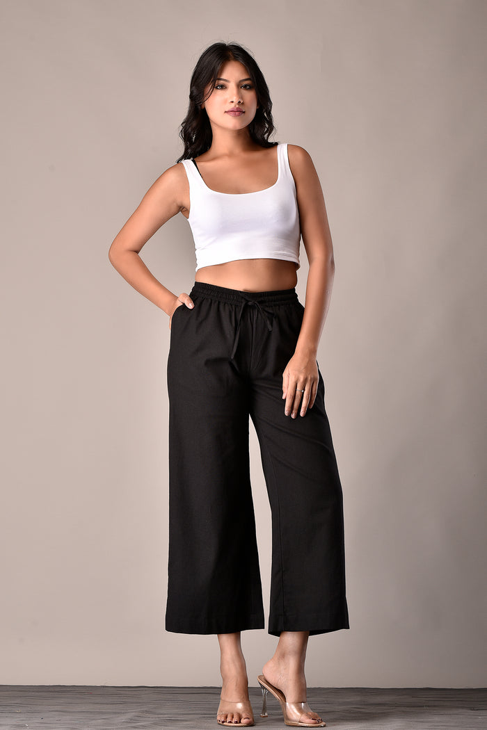 Linen-Cotton Culottes Black