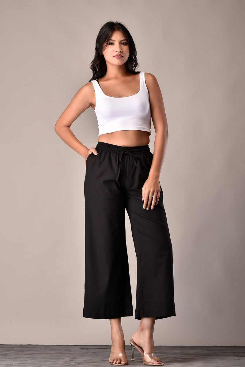 Linen-Cotton Culottes Black