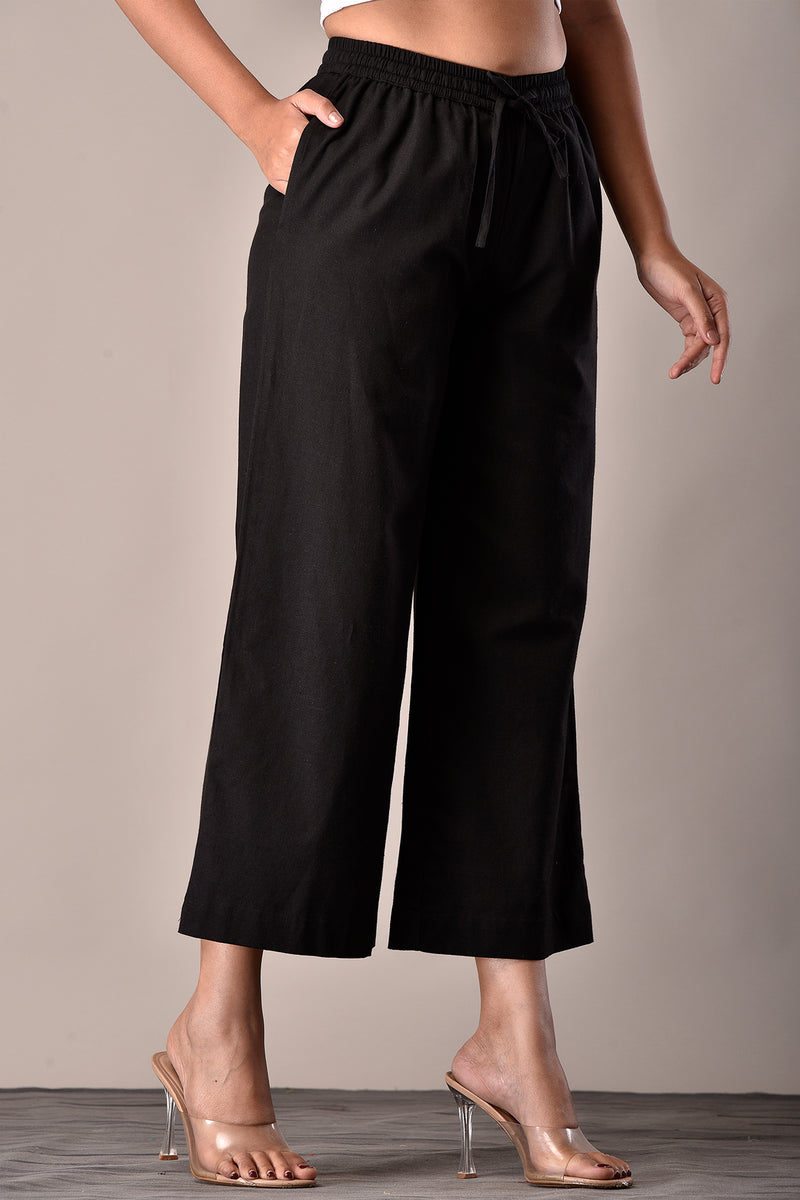 Linen-Cotton Culottes Black