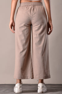 Linen-Cotton Culottes Khakhi Beige