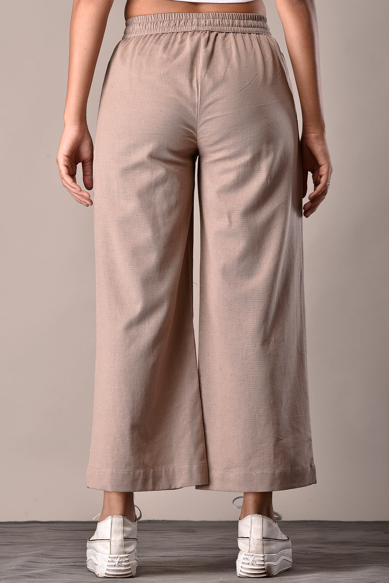 Linen-Cotton Culottes Khakhi Beige