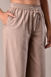 Linen-Cotton Culottes Khakhi Beige