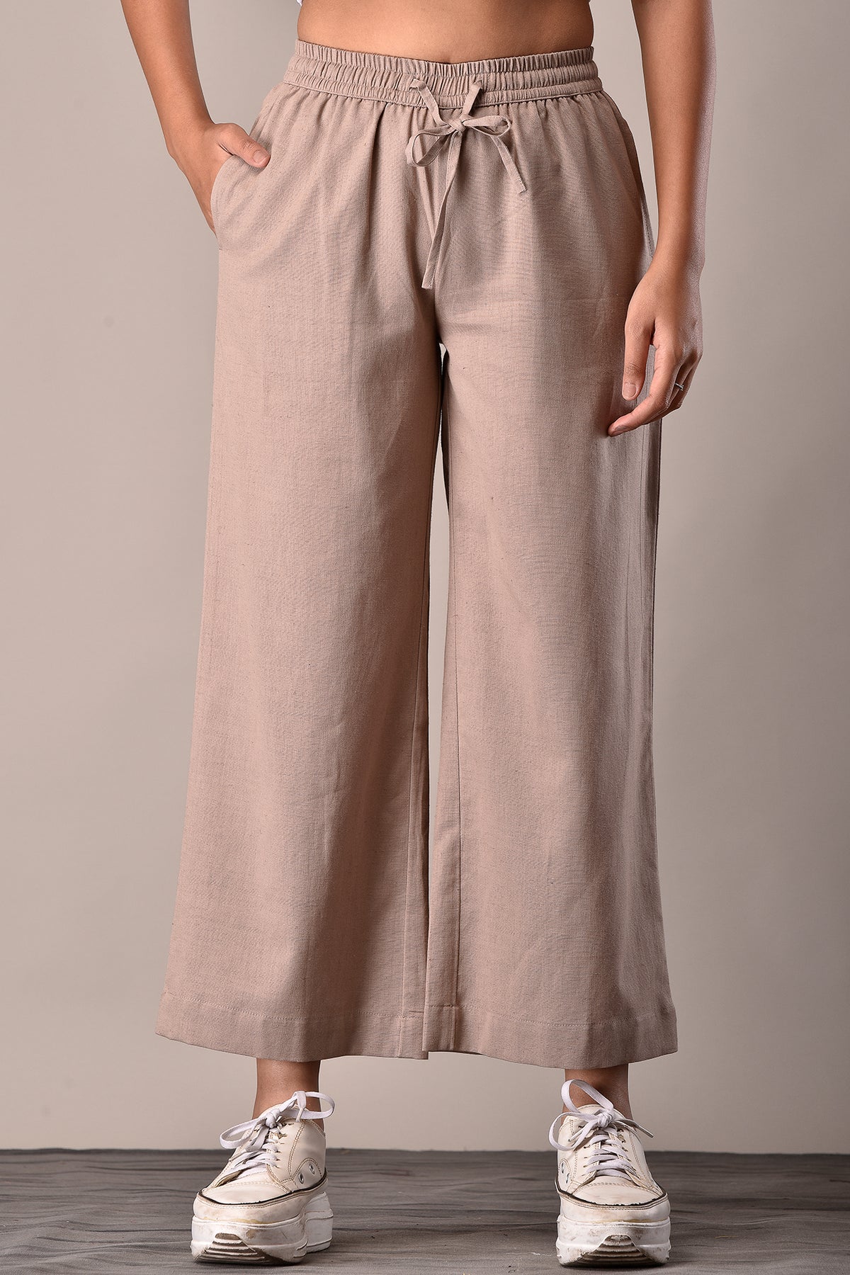 Linen-Cotton Culottes Khakhi Beige