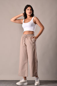 Linen-Cotton Culottes Khakhi Beige