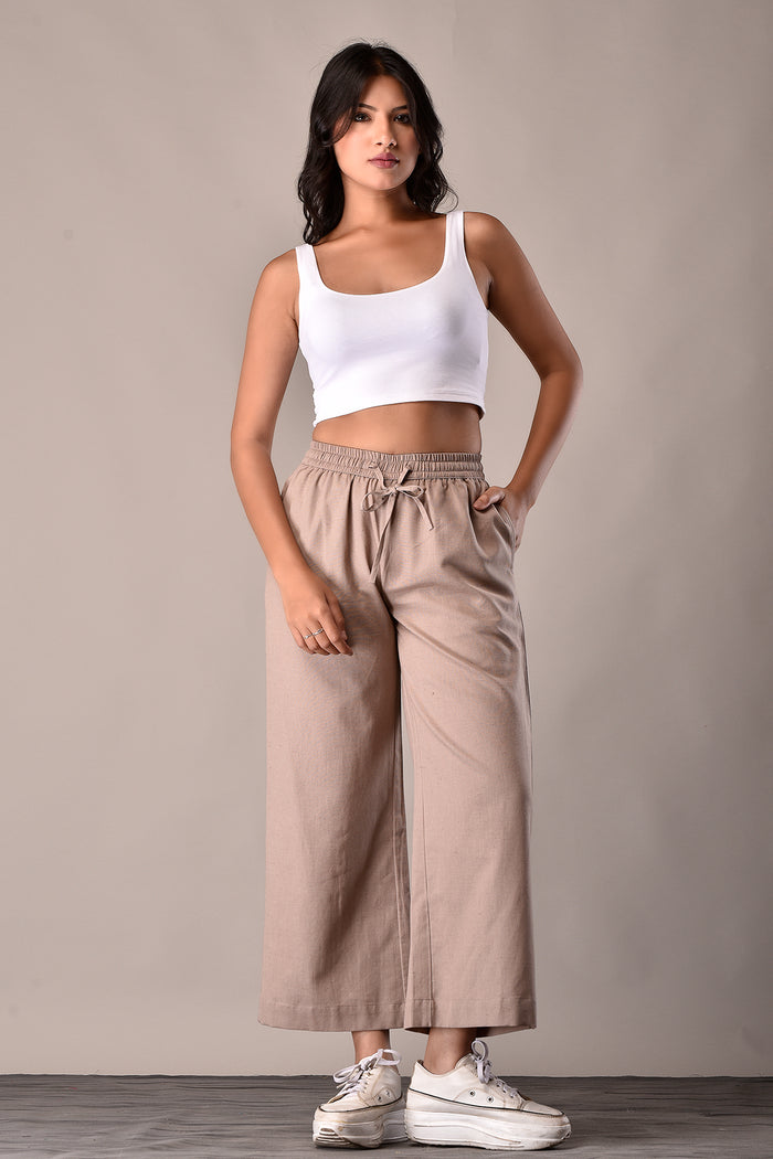 Linen-Cotton Culottes Khakhi Beige