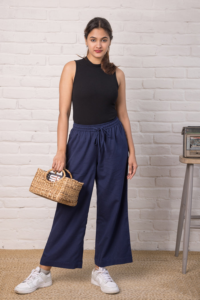 Linen-Cotton Culottes Indigo