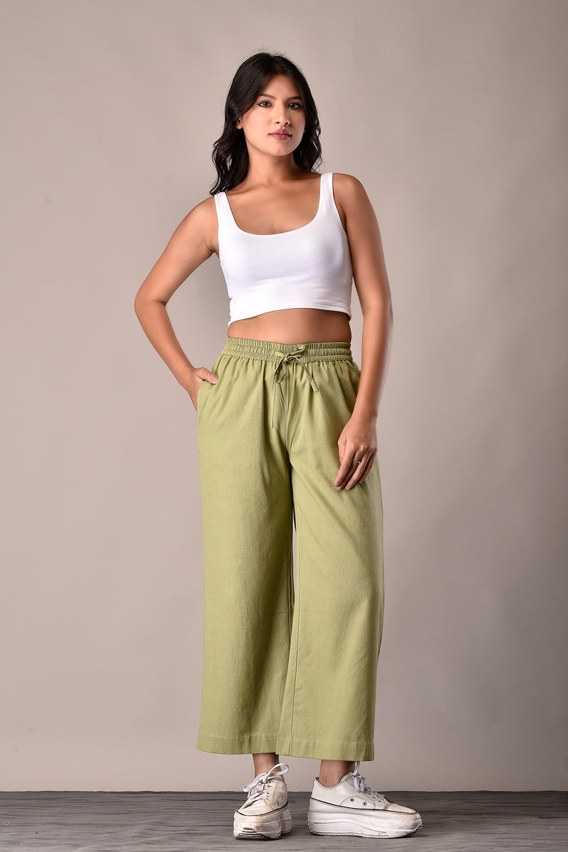 Linen-Cotton Culottes Olive Green