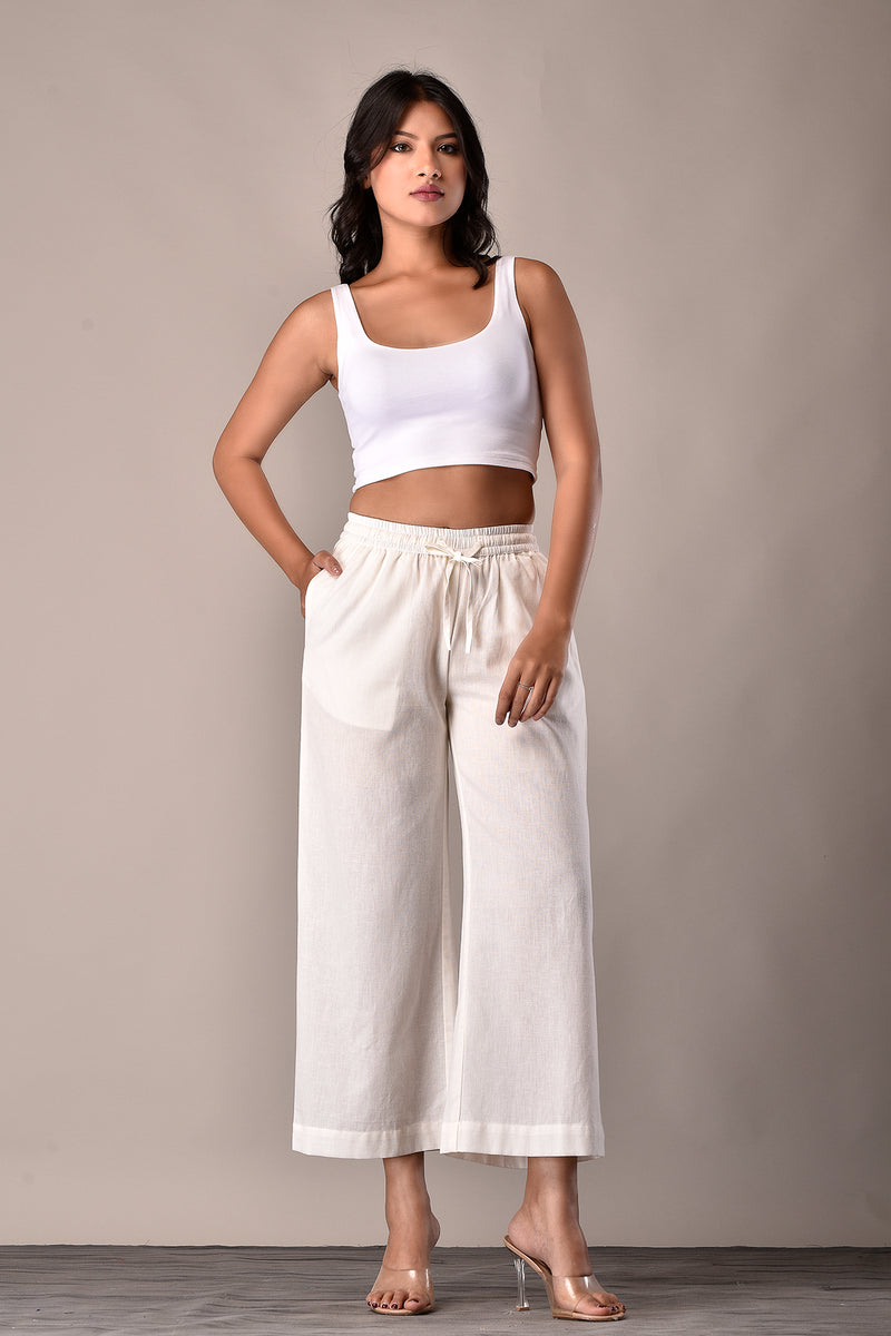 Linen-Cotton Culottes Off-White