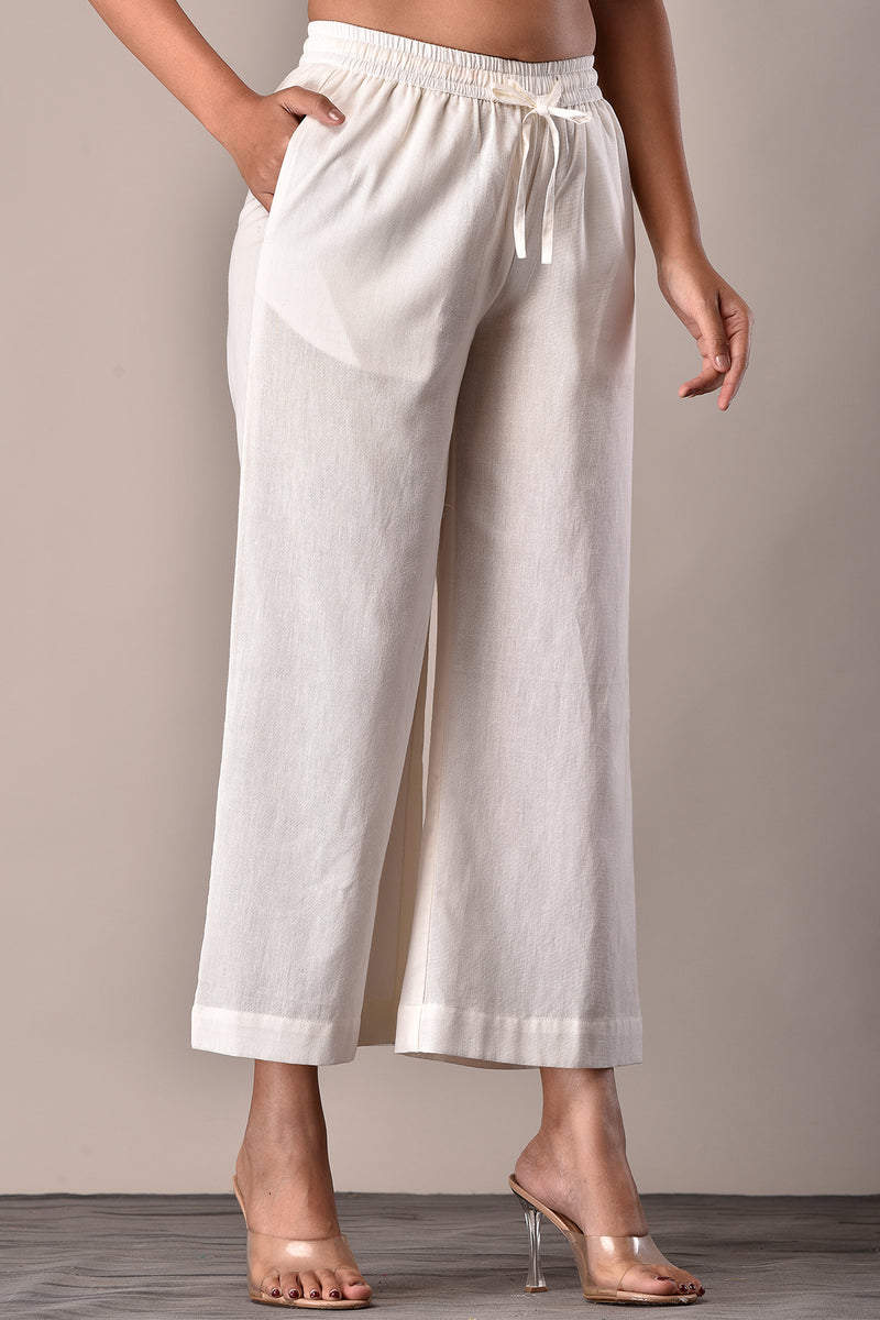 Linen-Cotton Culottes Off-White