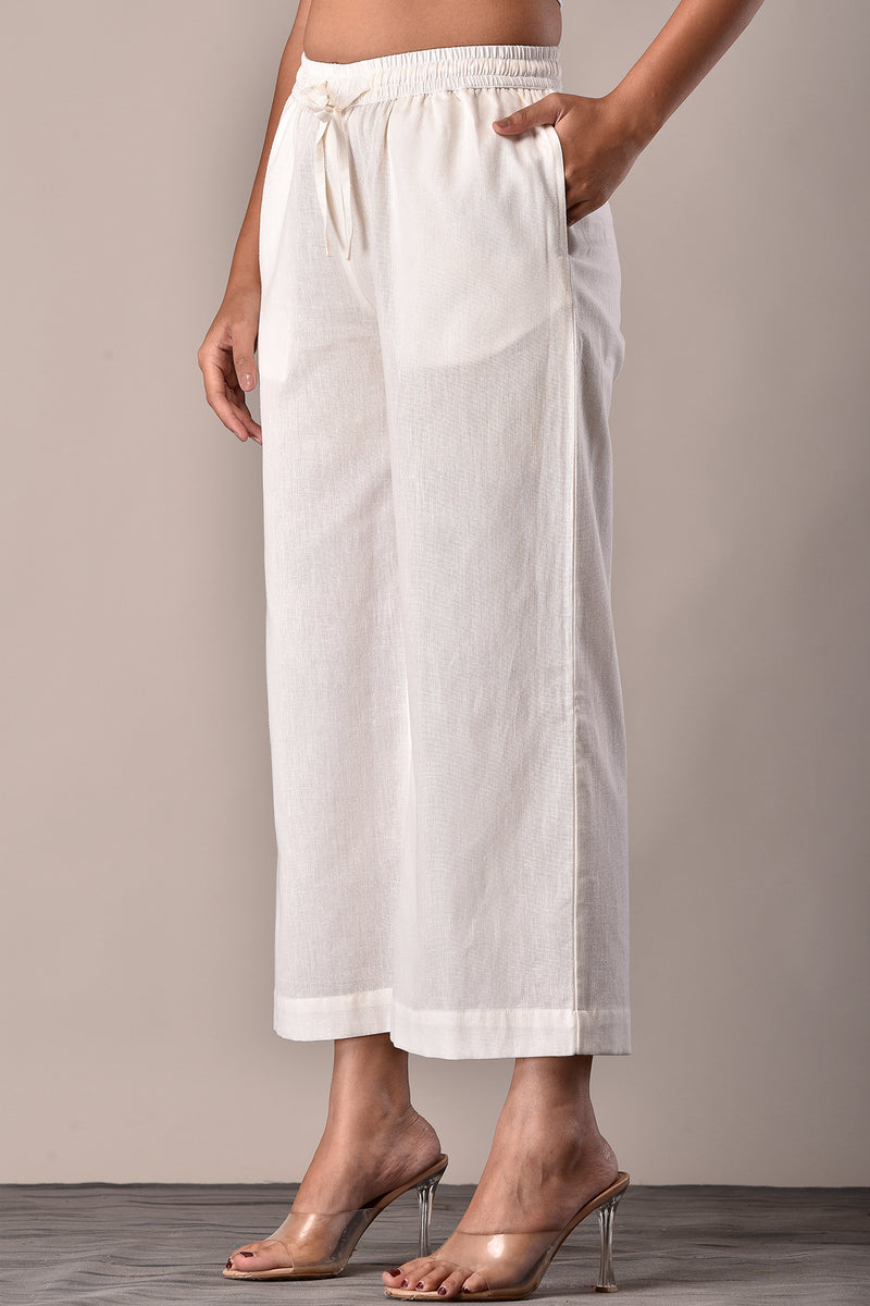 Linen-Cotton Culottes Off-White