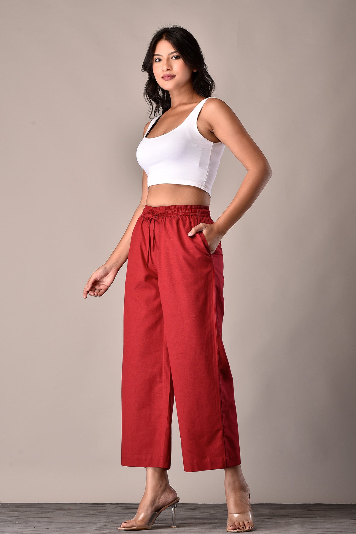 Linen-Cotton Culottes Deep Red