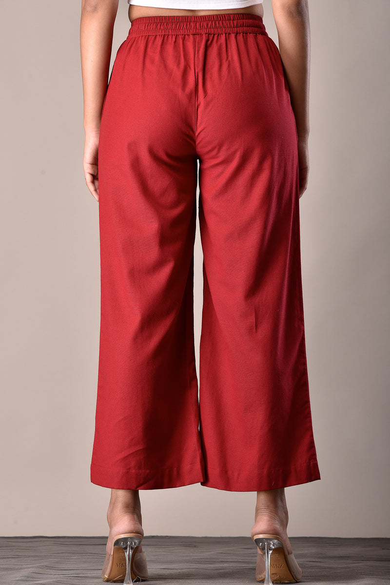 Linen-Cotton Culottes Deep Red