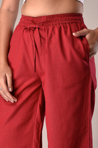 Linen-Cotton Culottes Deep Red