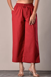 Linen-Cotton Culottes Deep Red