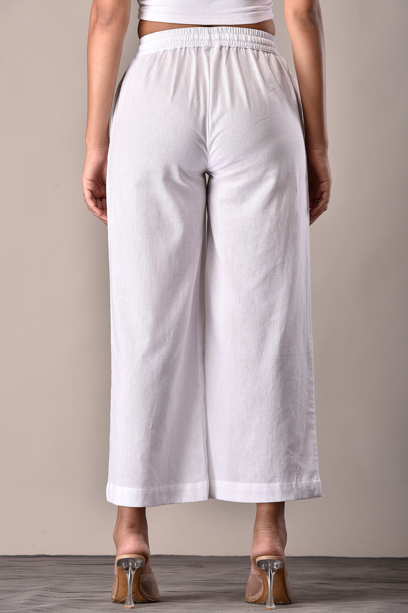 Linen-Cotton Culottes Elaticated pants White