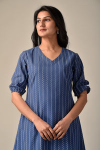 Handloom Cotton Dress in Indigo