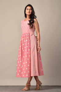 Printed Cotton Sleeveless Dress in Pink