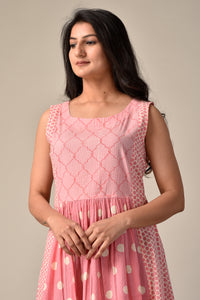 Printed Cotton Sleeveless Dress in Pink