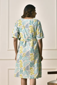 A-Line floral print Dress in Cotton Linen