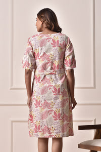 A-Line floral print Dress in Cotton Linen