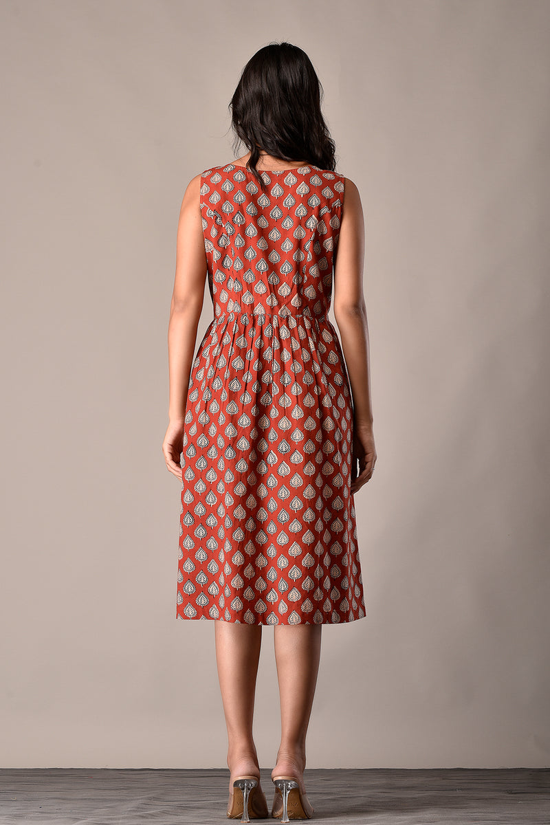 Bagru Printed Sleeveless Dress in Cotton Bager