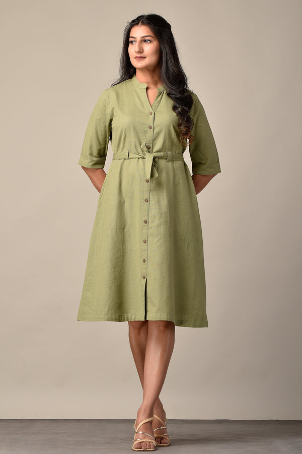 Shirt Dress In Linen Cotton Light Olive