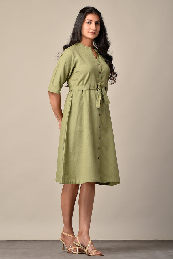Shirt Dress In Linen Cotton Light Olive